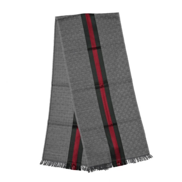 NWT GUCCI gray/green/red WEB stripe VERBIERE wool/silk knit 35x180cm scarf - Picture 2 of 9